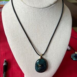 Elegant Beautiful Green & Black Glass Pendant By Artist From Wisconsin
